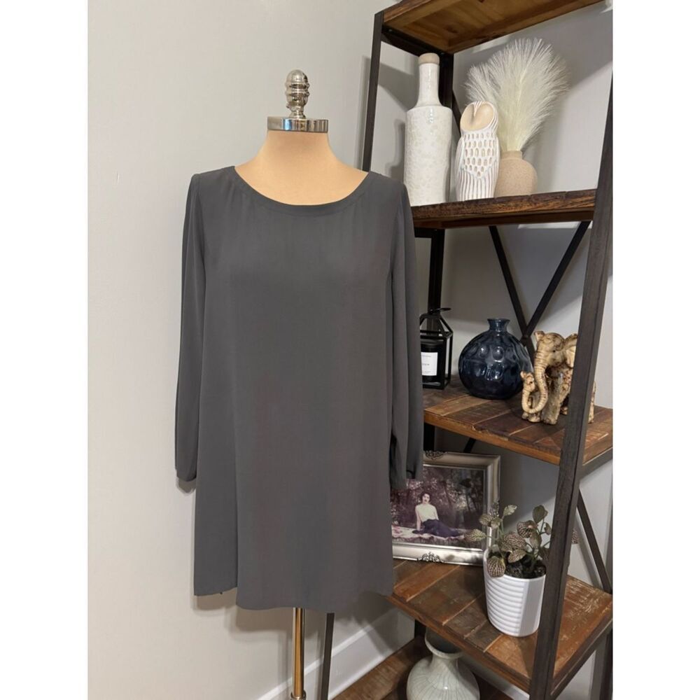 Eileen Fisher Gray 100% Silk Long Sleeve Tunic Dress Women’s SIZE MED